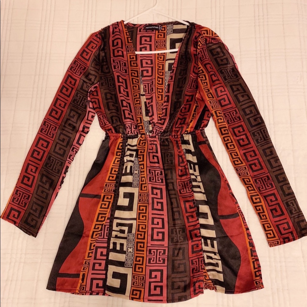 Chocolate brown Aztec print plunge print bodycon